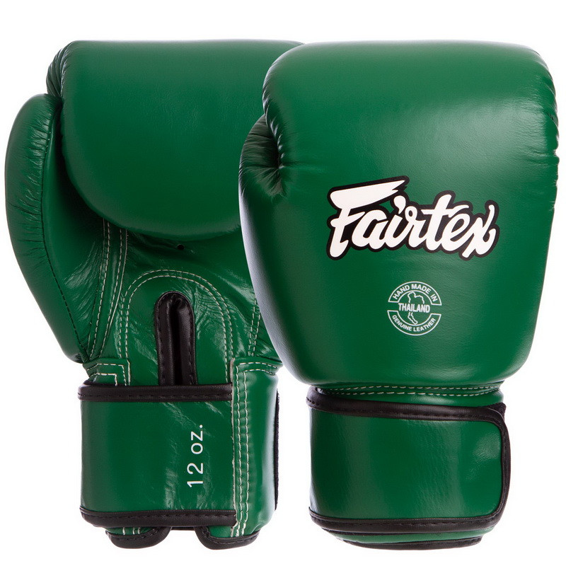 

Боксерские перчатки кожаные профессиональные FAIRTEX на липучке Натуральная кожа Зеленые (BGV16) 10 унций