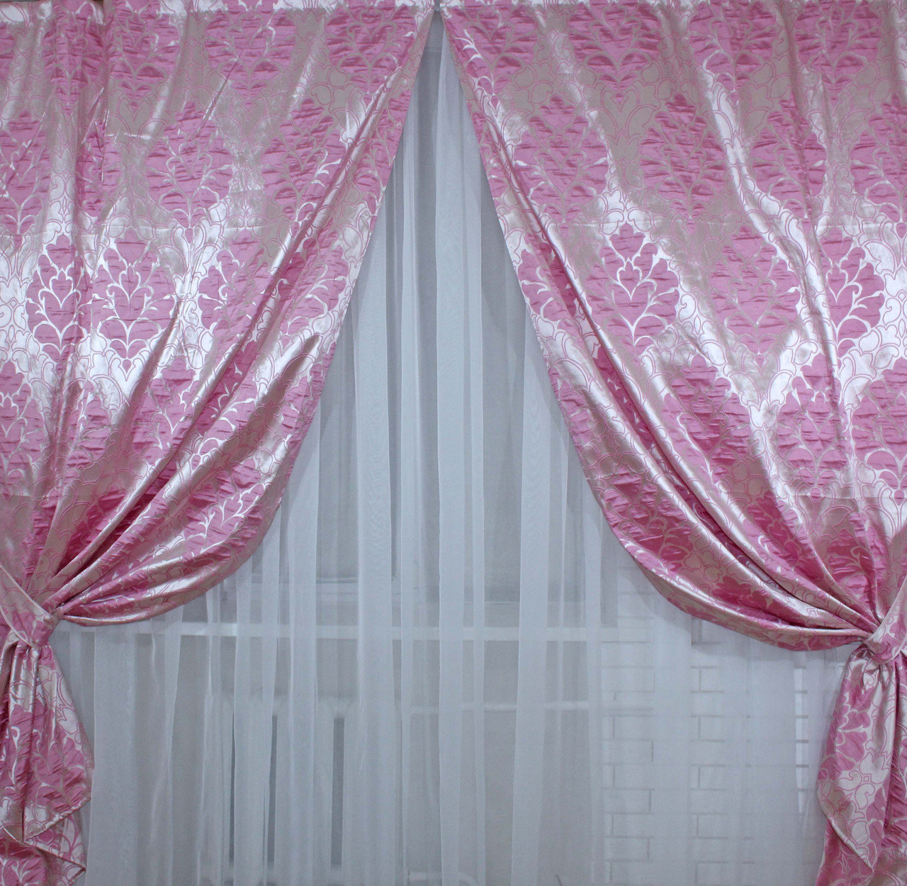 Шторы VR-Textil коллекция Корона жаккард розовые 2 шт 1,5 × 2,8 м (2050 ...