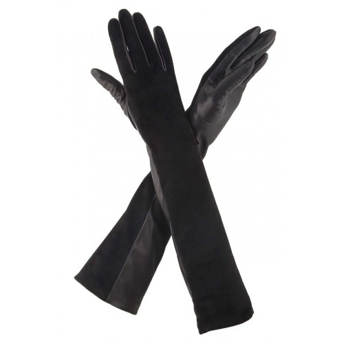 

Перчатки женские длинные GlovesUA кожа+замша мод.052-48-3 р.7 черные