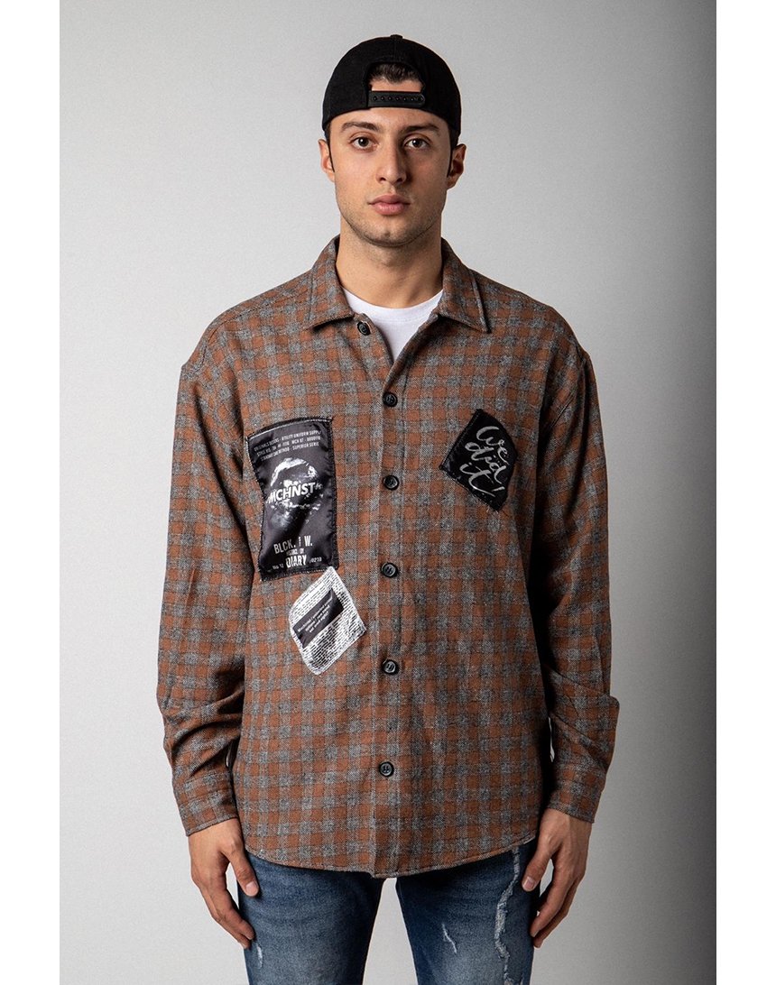 

Мужская рубашка Machinist клетчатая с нашивками S серо-рыжая (G519 gray/beige)