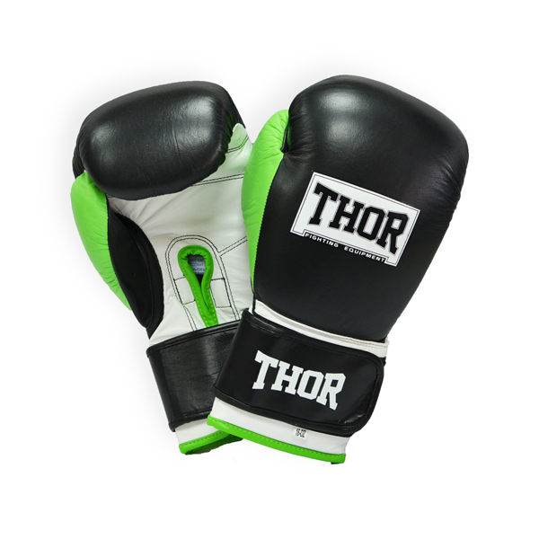 

Перчатки боксерские THOR TYPHOON 10oz Кожа черно-зелено-белые