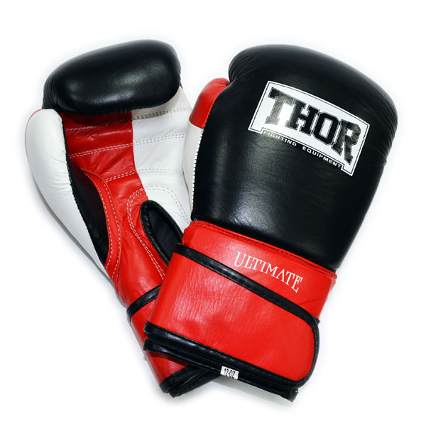 

Перчатки боксерские THOR ULTIMATE 14oz Кожа бело-черно-красные