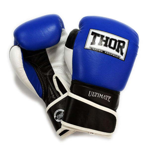 

Перчатки боксерские THOR ULTIMATE 14oz Кожа сине-черно-белые