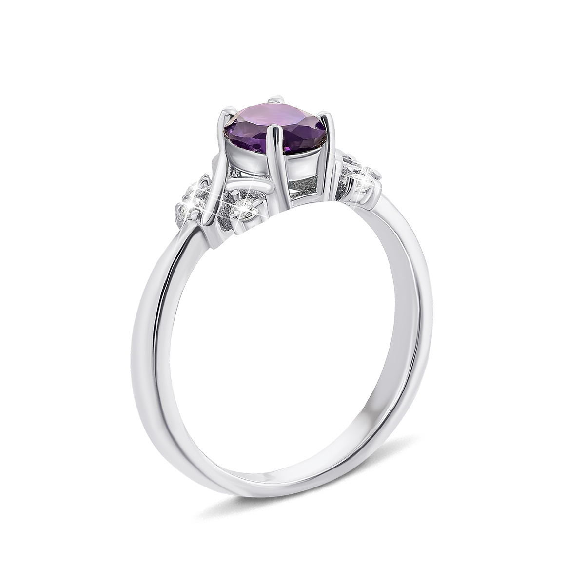 

Серебряное кольцо с аметистом и фианитами 18 размер Тд0055/ам-R