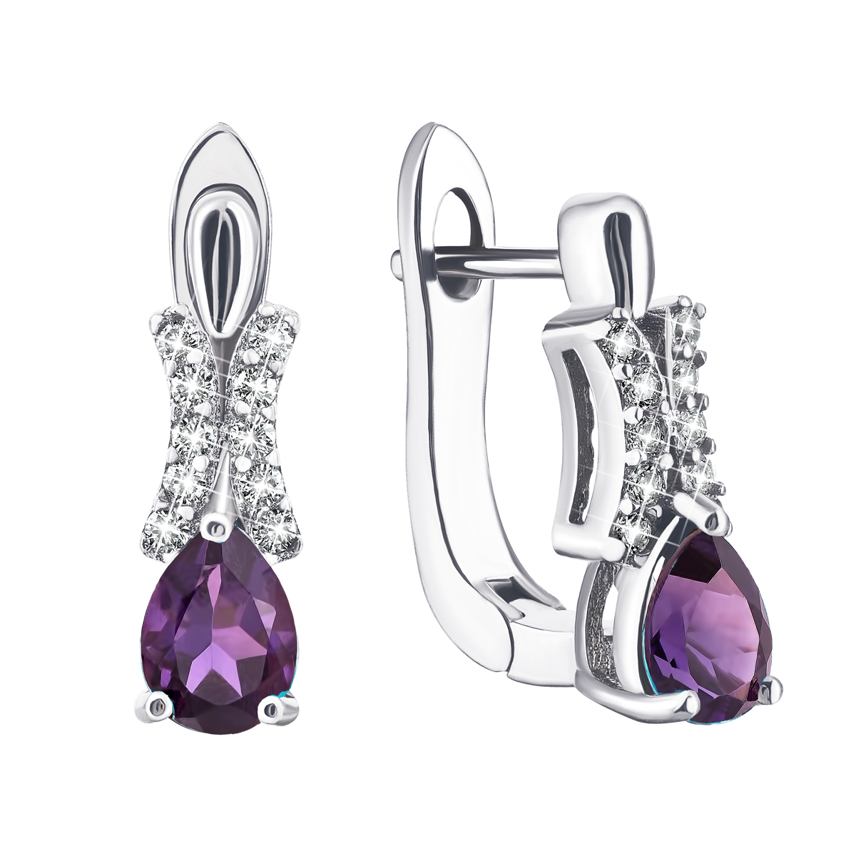 

Серебряные серьги с аметистом и фианитами Тд0061/ам-E