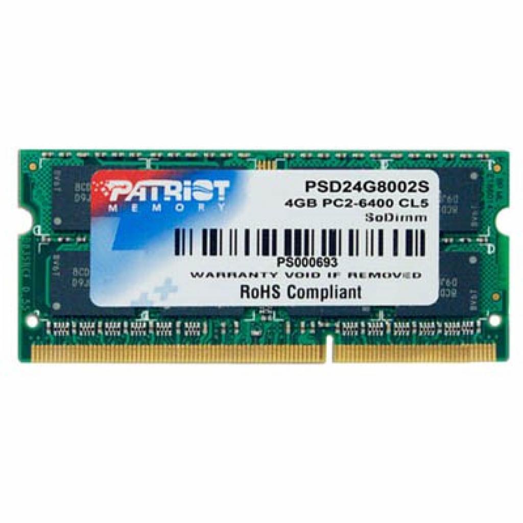 

Модуль пам&яті для ноутбука SoDIMM DDR2 4GB 800 MHz Patriot (PSD24G8002S)