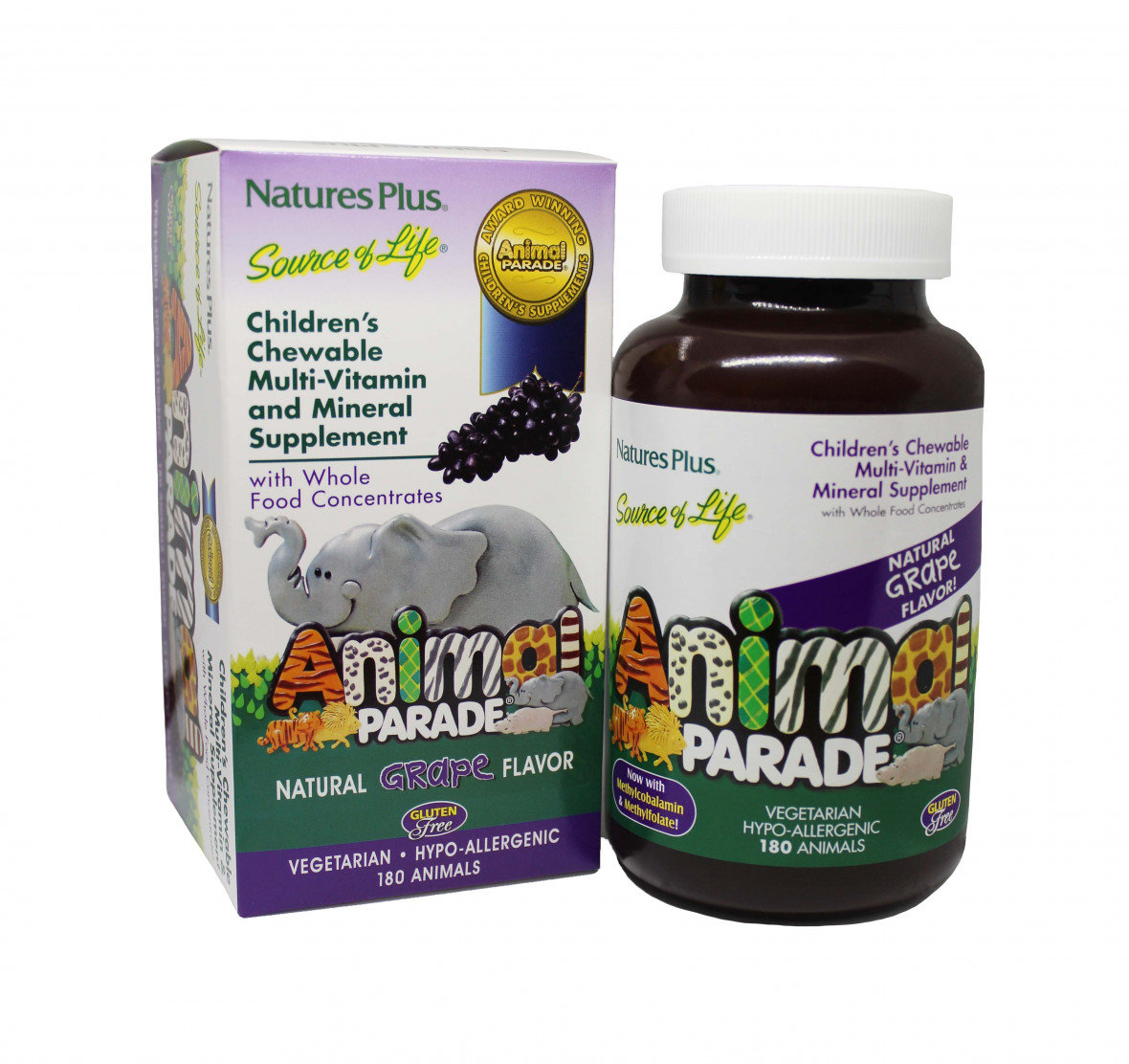 

Витамины Natures Plus Animal Parade Gold 180 chewables Мультивитамины для детей, вкус винограда
