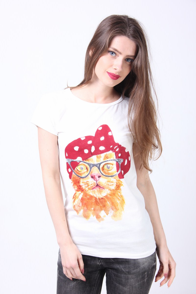 

Футболка женская Poncik 223 кот (Белый, Футболка женская Poncik 223 кот (Белый M)