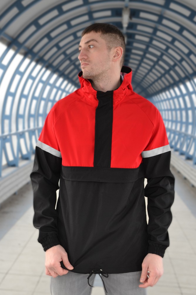 

Мужская ветровка Anorak XLЧерно-красный S-8901