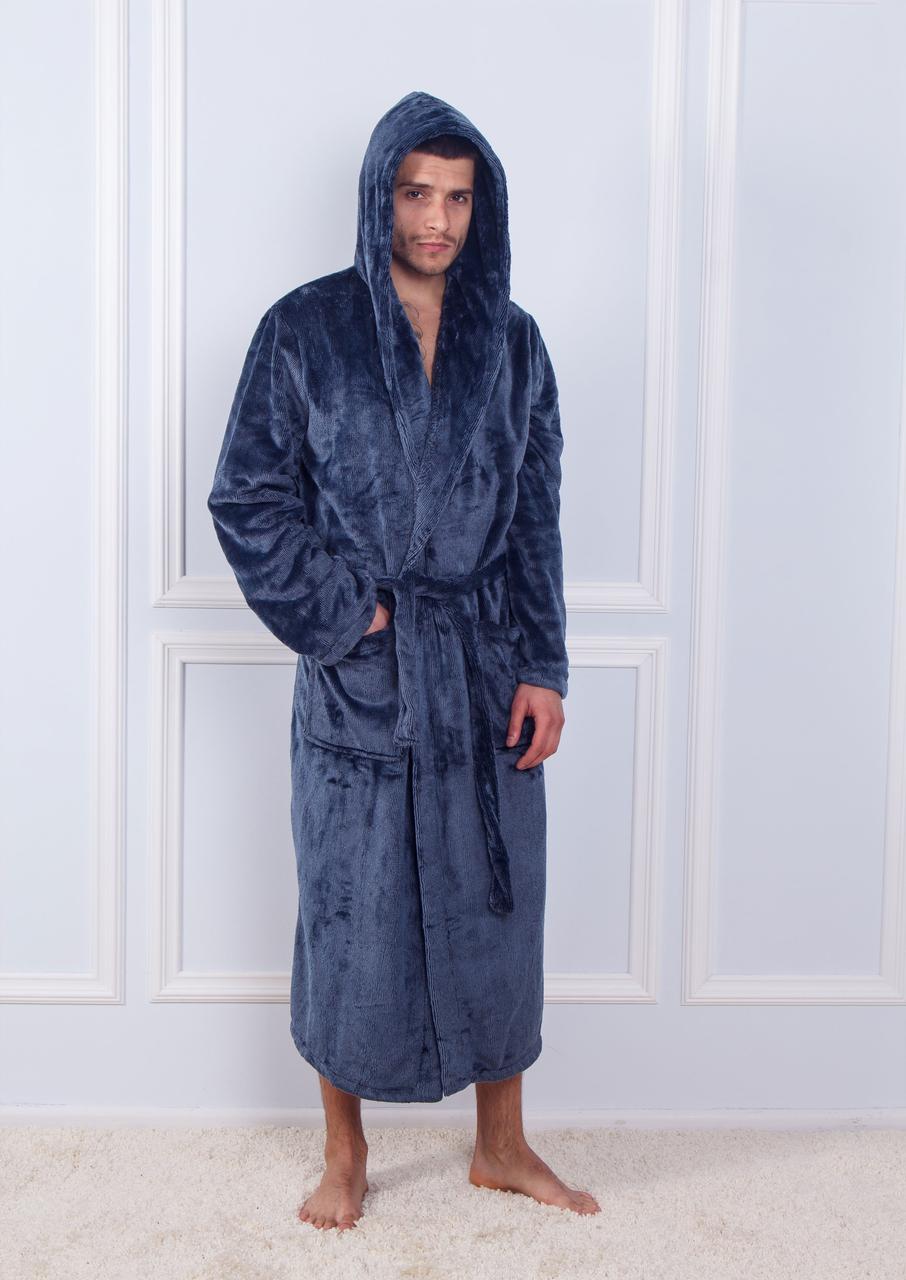 

Халат мужской махровый бамбук мелкая полоска с капюшоном Sofi Soft Синий 3XL 10866.768200 (1219)