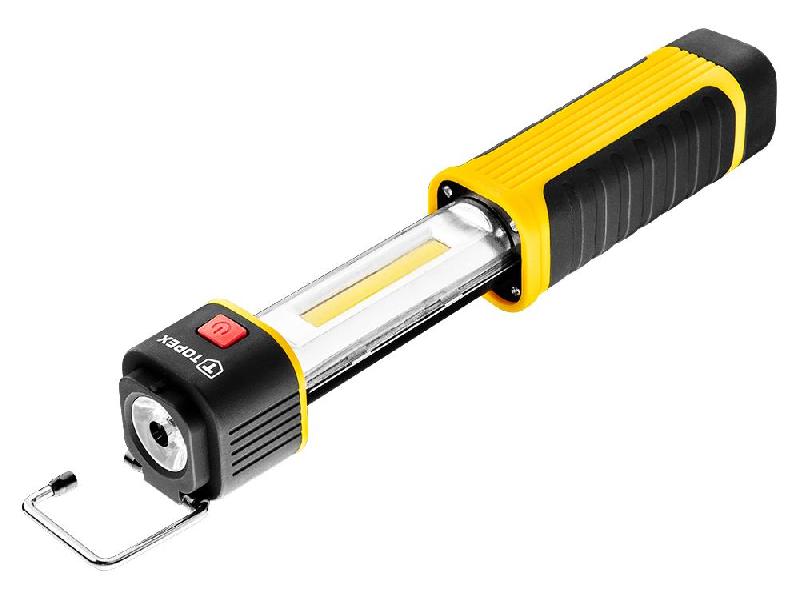 

Фонарь TOPEX , 2 источника света, 3 Вт COB боковой источник 180 люменов + 1 Вт SMD торцевой 70 люменов, 4xAAA, магнит, крю (94W384)