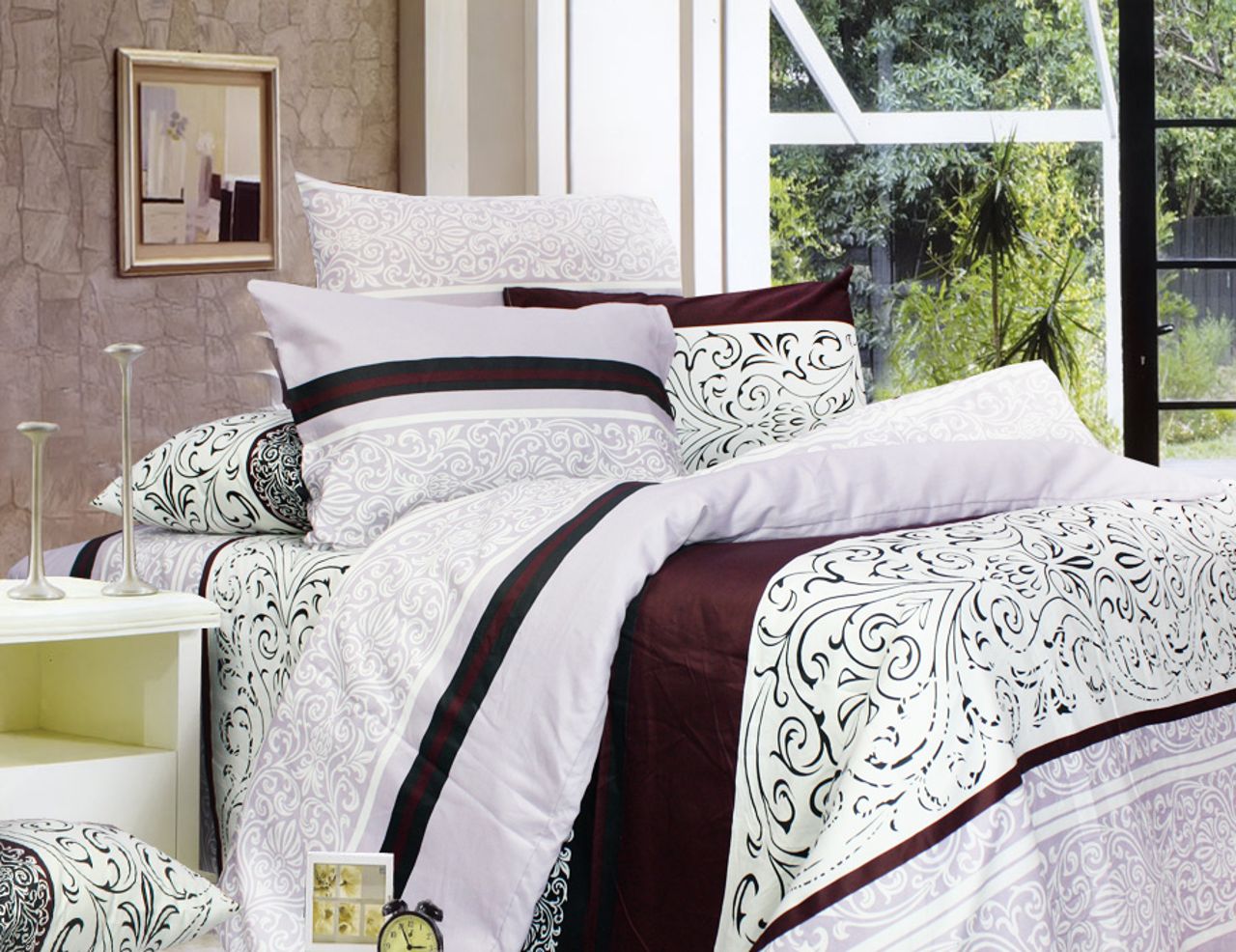 

Евро постельный комплект С0163 Еней-Плюс, цвет: белый, сиреневый, коричневый