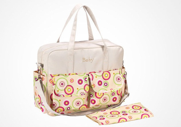 

Сумка для подгузников Baby 39*33*12,5 см молочная с кругами