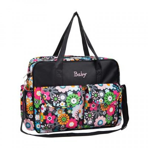 

Сумка для подгузников Baby 39*33*12,5 см черная с цветами