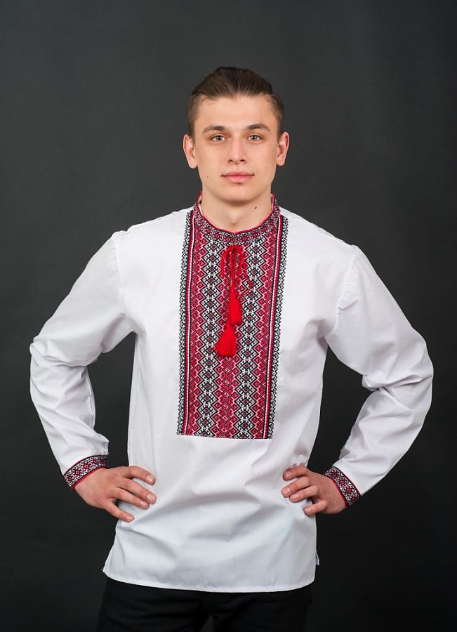 

Вышиванка мужская Vyshyvanka "Тканая нашивка"  Белая 2018, Вышиванка мужская Vyshyvanka "Тканая нашивка" 50 Белая 2018