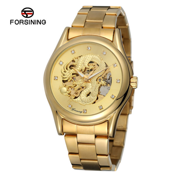 

Мужские часы Forsining Dragon Gold Steel