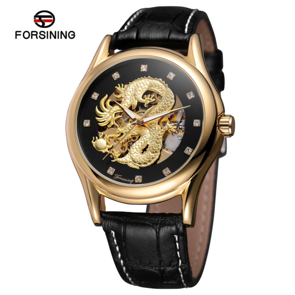 

Мужские часы Forsining Dragon Gold Leather