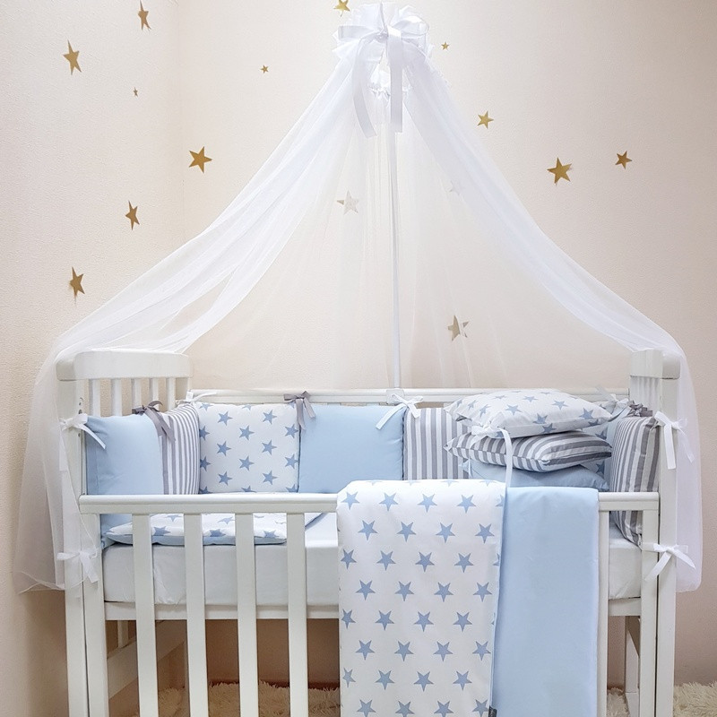 

Комплект в кроватку Маленькая соня Baby Stars №53 поплин стандарт/овал с бортиками 6 предметов детский голубой арт.0220226