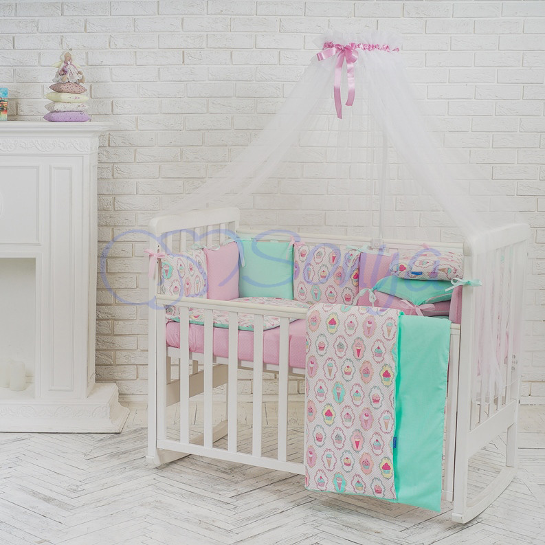 

Комплект в кроватку Маленькая соня Baby Пирожные №28 поплин стандарт/овал с бортиками 6 предметов детский арт.022080