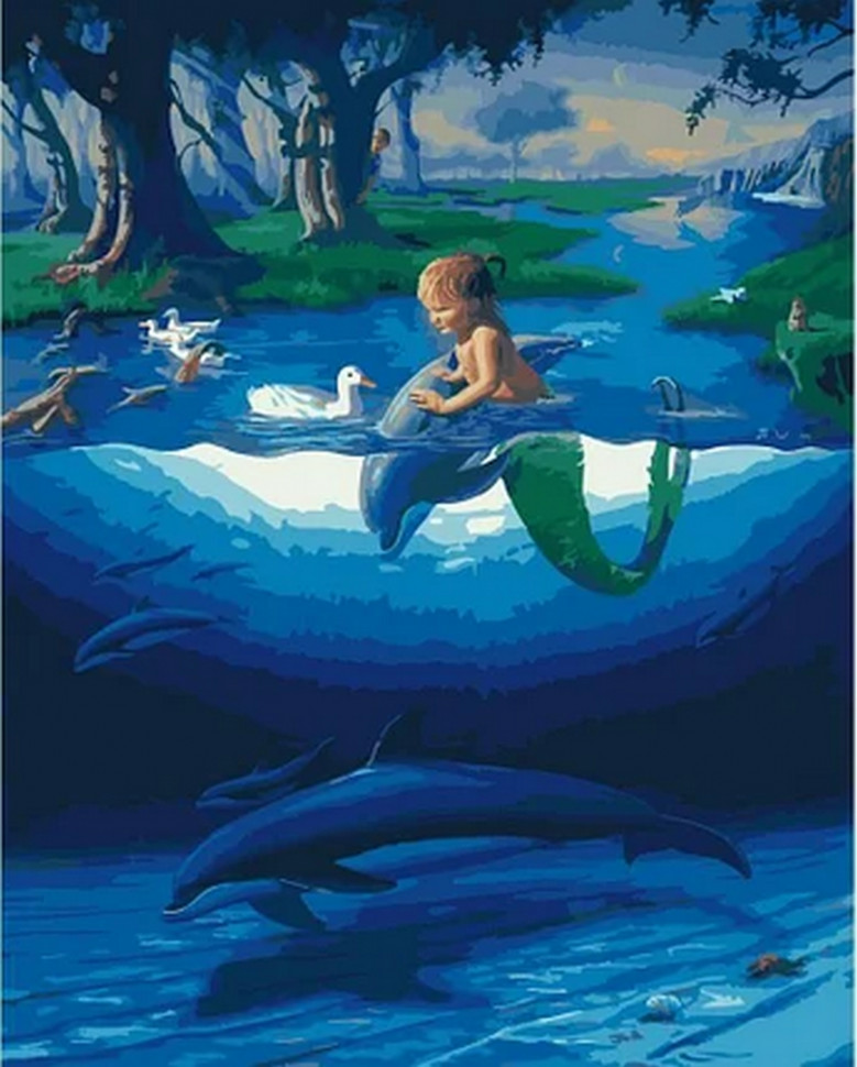 

Картина по номерам Rainbow Art "Маленький русал с дельфинами" GX28270-RA 164272