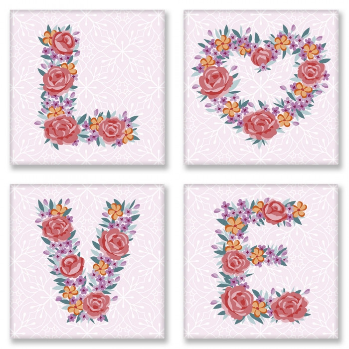

Набор для росписи по номерам Идейка LOVE flowers 18*18 см* 4 шт CH125 163943