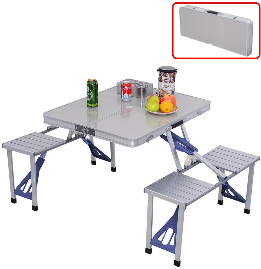 

Алюминиевый стол Folding Table NP для пикника раскладной со 4 стульями 85х67х67 см (Серебряный)