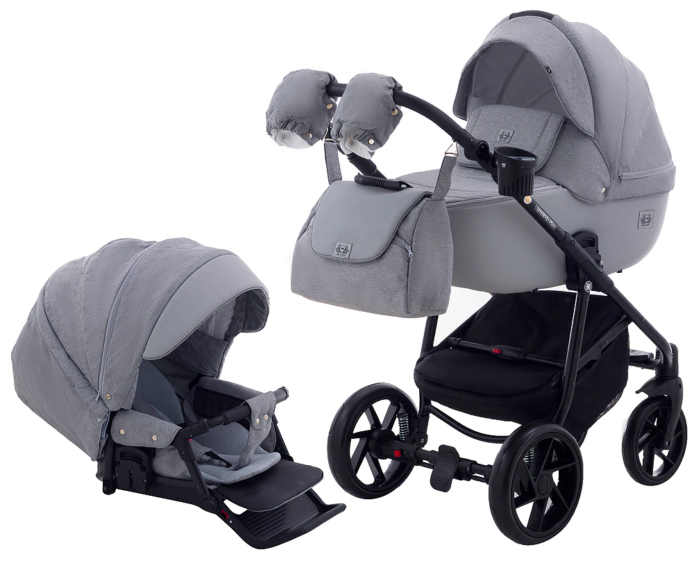 

Коляска 2 в 1 Adamex Hybryd Plus BR204 светло-серый - серая кожа (выдавленная точка)