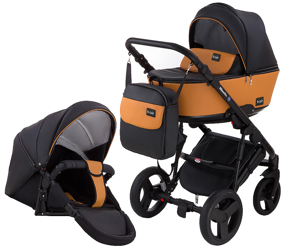 

Коляска 2 в 1 Bair Mirello кожа 100% М-30/05 черный - карамель