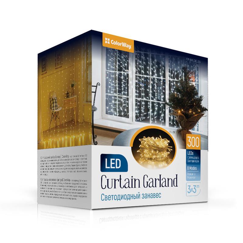 

Светодиодная гирлянда ColorWay (CW-GW-300L33V) 300LED, 3x3м, штора-занавес