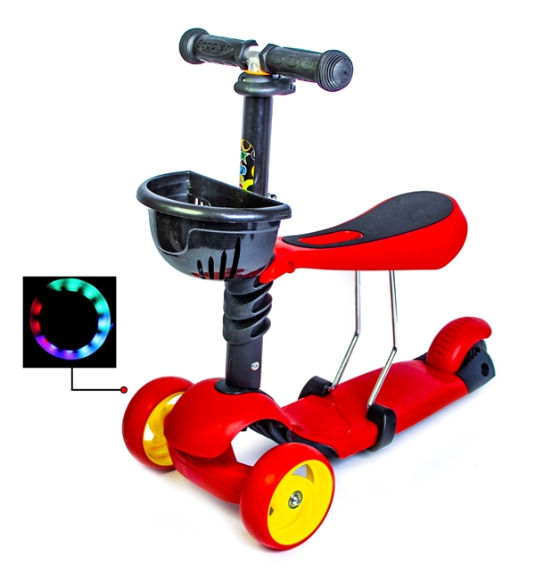 

Детский самокат Scooter Smart 3 в 1 Красный Широкие колеса. Корзина
