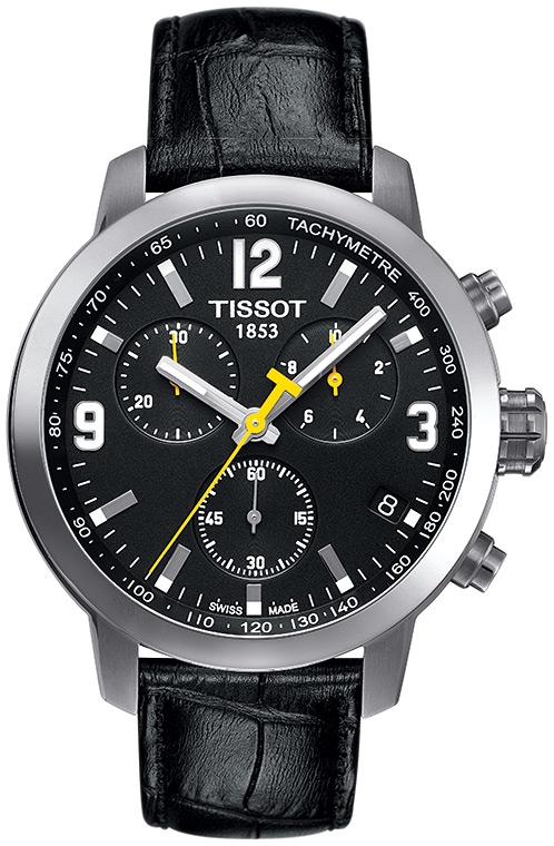 

Часы Tissot PRC 200 Quartz Chronograph, черные с серебром, кожанный ремешок
