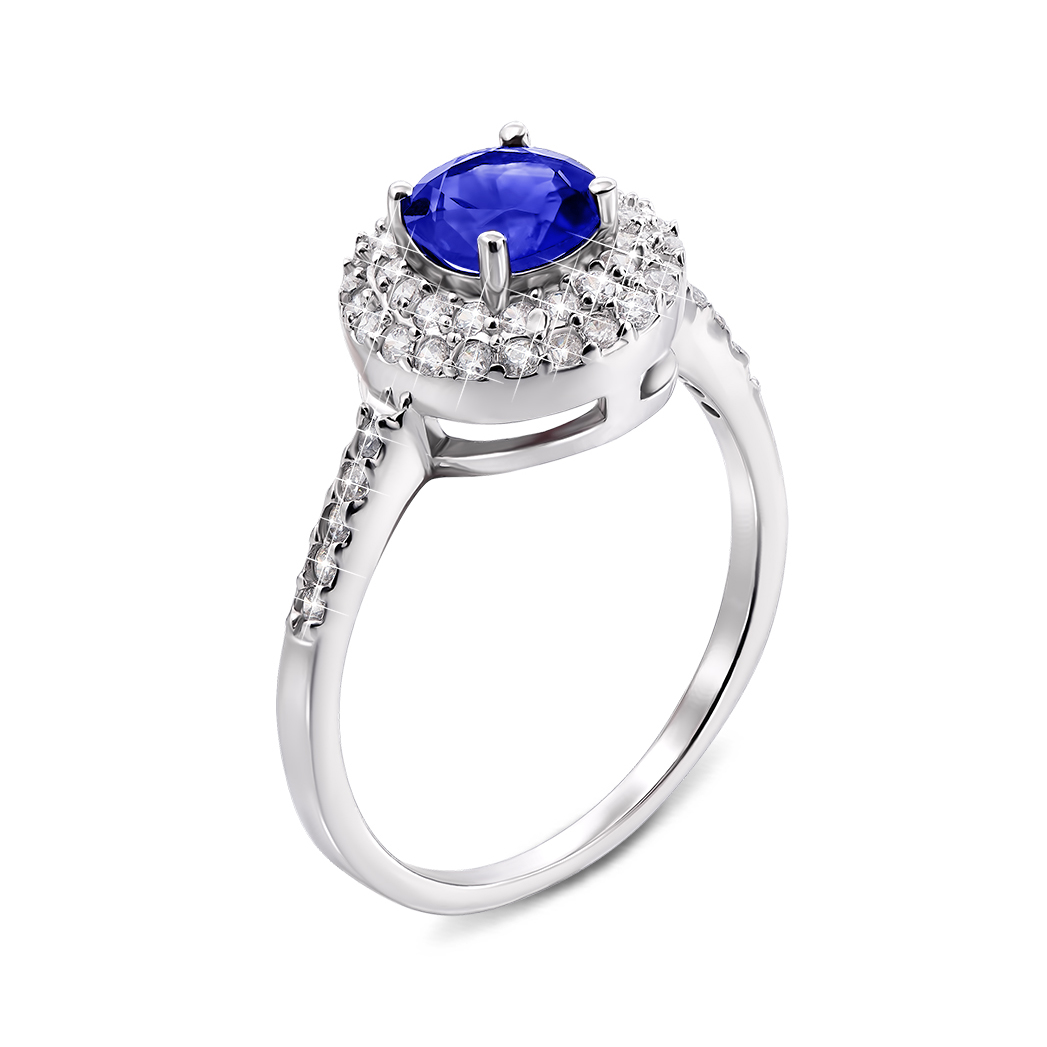 

Серебряное кольцо с сапфиром и фианитами 000133481 16.5 размера