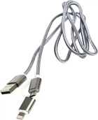 Кабель PowerPlant Quick Charge 2A 2 в 1 cotton USB 2.0 AM - Lightning / microUSB 1 м Grey (KD00AS1289)
