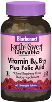 Вітамін B6 + Вітамін B12 + Вітамін B9 Bluebonnet Nutrition Earth Sweet Chewables 60 жувальних таблеток Малина (743715004450)
