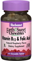 Вітамін B12 + Вітамін B9 Bluebonnet Nutrition Earth Sweet Chewables 180 жувальних таблеток Малина (743715004351)
