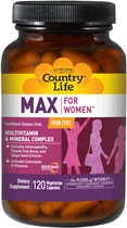 Витаминно-минеральный комплекс для женщин Country Life Max for Women без железа 120 желатиновых капсул (015794081241)