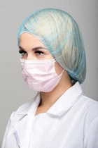 Одноразова шапка-берет модель Шарлот Medicom 100 шт в упаковці Блакитна