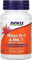 Вітамін D3 + Вітамін K2 Now Foods D-3 & MK-7 5000 МО / 180 мкг 60 капсул (733739003843)