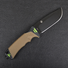 Нож Ganzo G8012 (длина: 240мм, лезвие: 115мм) + чехол (стропорез + точилка + огниво), песочный - изображение 7