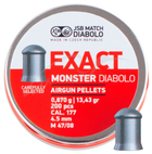 Кулі пневм JSB Diabolo Exact Monster, 4,52 мм, 0,870 гр. (200 шт / уп) - зображення 1