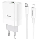 Сетевое зарядное устройство Hoco C80A USB/ Type-C PD QC 20W 3.1A Type-C to Lightning белое