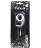 Свеча для торта Pelican "9" 6 см серебряный 3734