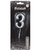 Свеча для торта Pelican "3" 6 см серебряный 3728