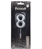 Свеча для торта Pelican "8" 6 см серебряный 3733