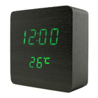 Электронные настольные часы LED WOODEN CLOCK VST 872 квадратные под дерево, черные, зелёная подсветка