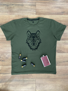 Мужская футболка для охотника принт Волк XL темный хаки - изображение 2
