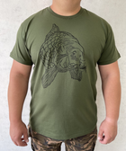 Чоловіча футболка для рибака принт Короп XL темний хакі - зображення 1