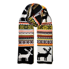 В'язаний шарф новорічний зі сніжинками та оленями двосторонній чорно-білий 175*35 см