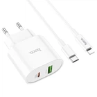 Сетевое зарядное устройство HOCO C95A |Type-C, PD3.0/QC, 3A, 18W| адаптер с Lightning кабелем 1м. и быстрой зарядкой White (C95AL)
