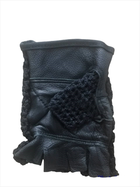 Рукавички без пальців, тактичні рукавички без пальців зі шкіри+текстиль (пара), колір чорний - зображення 5